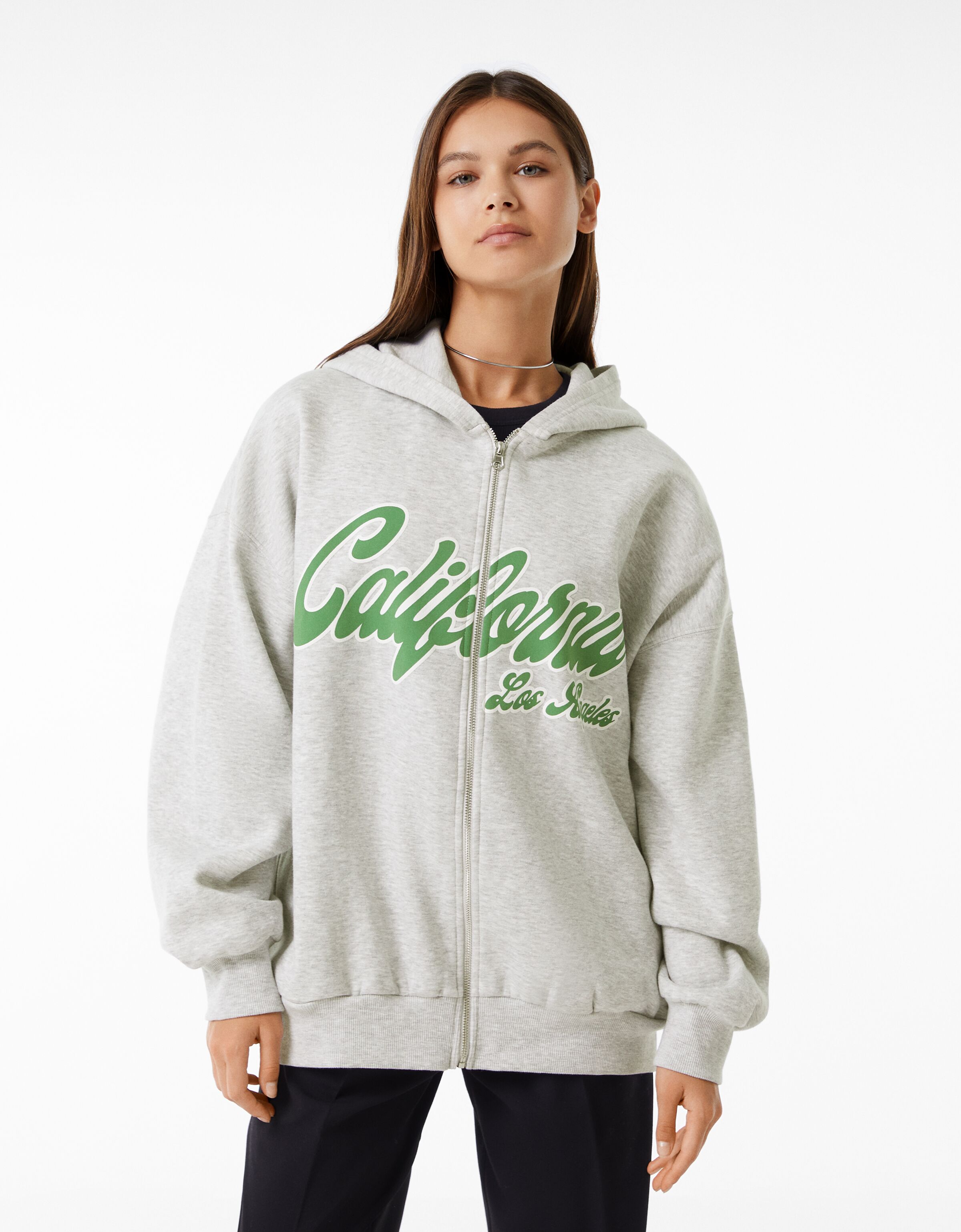 Printed oversize zip-up hoodie 