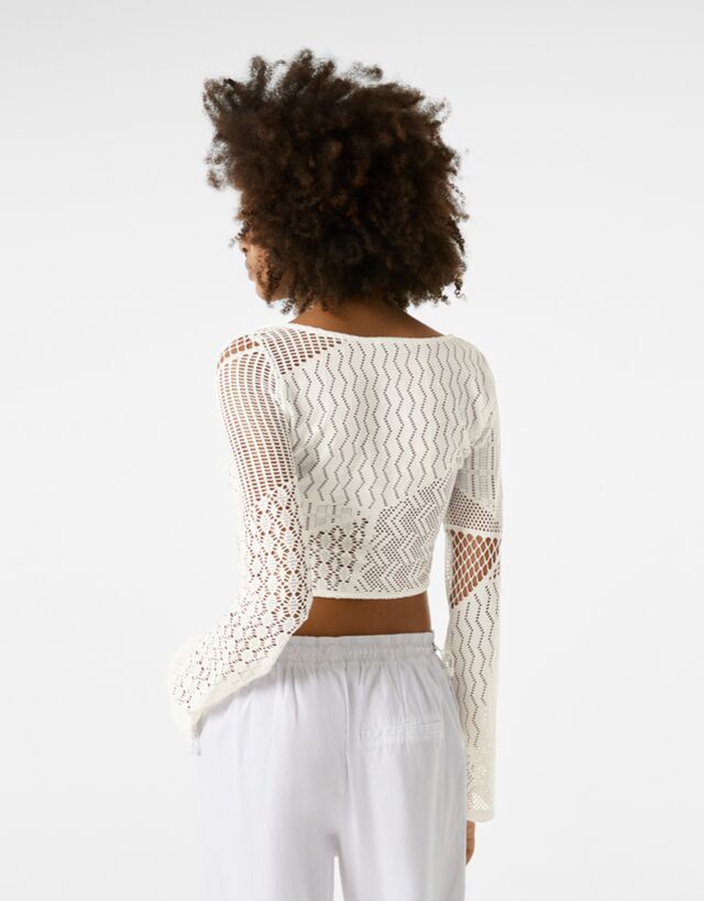 sleeve crochet sweater - Woman | Bershka