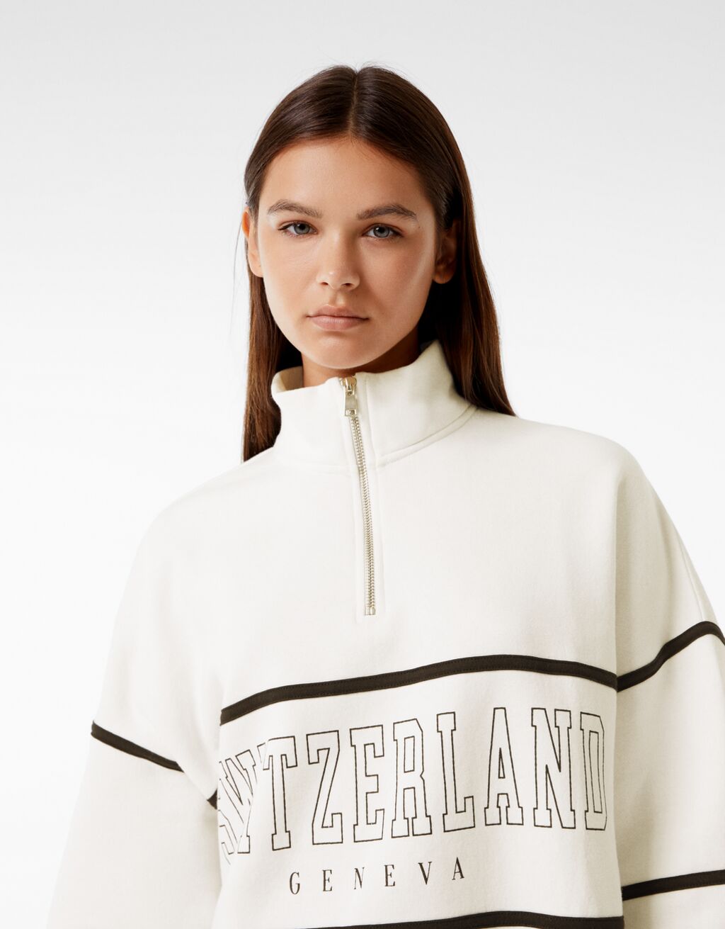 High Neck Zip Sweatshirt With Print Woman Bershka