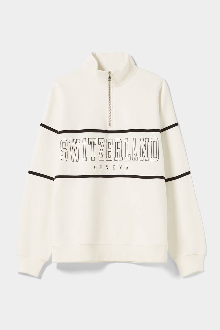 High neck zip sweatshirt with print