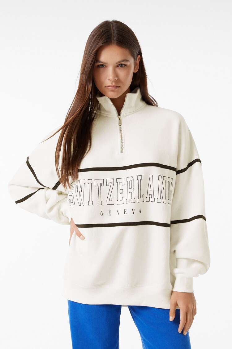 Højhalset sweatshirt med lynlås og print