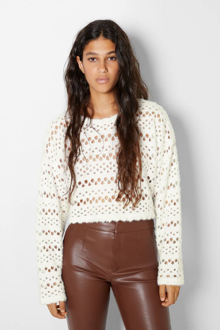 Pull cropped rustique manches longues