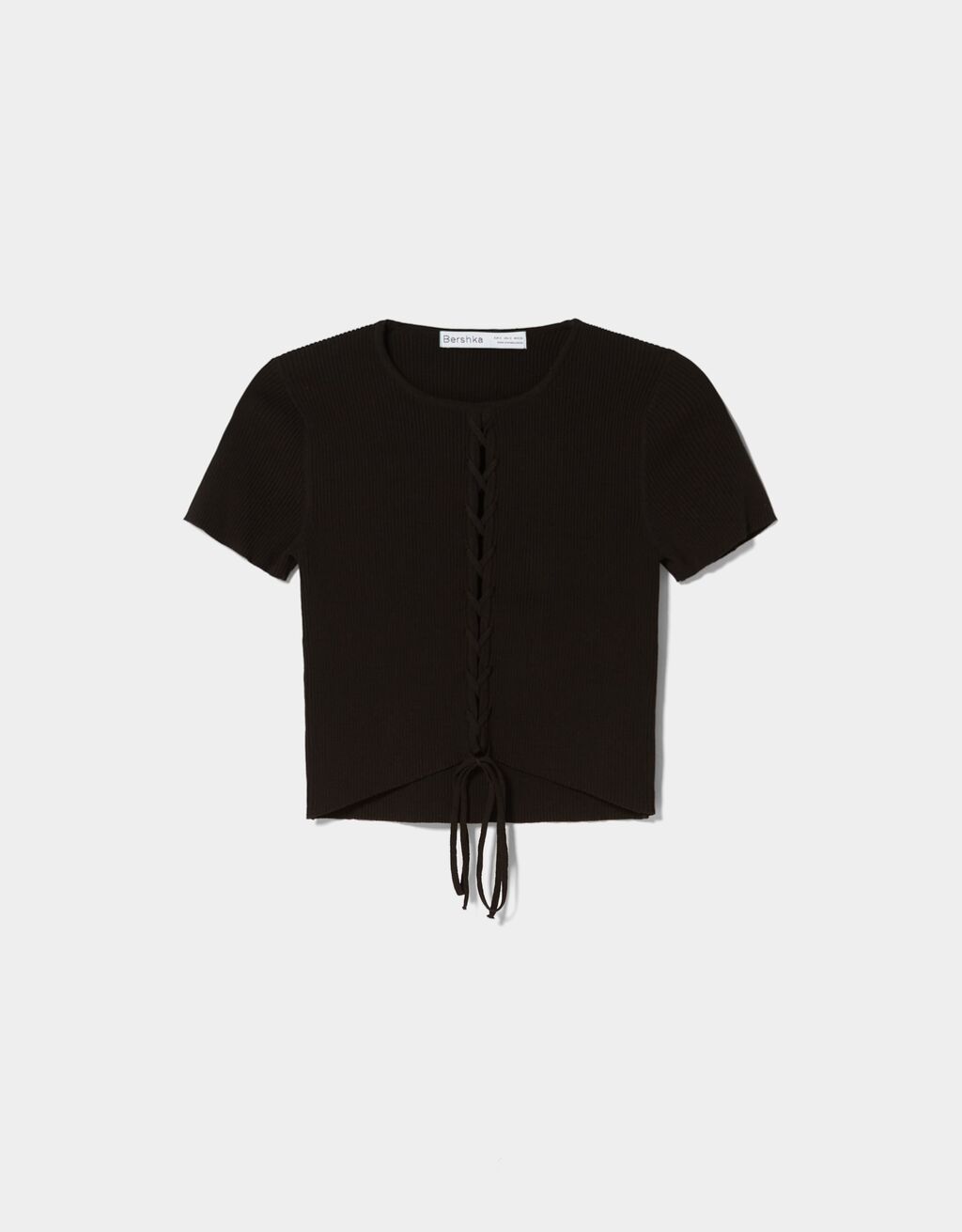 Short sleeve top with central lace-up