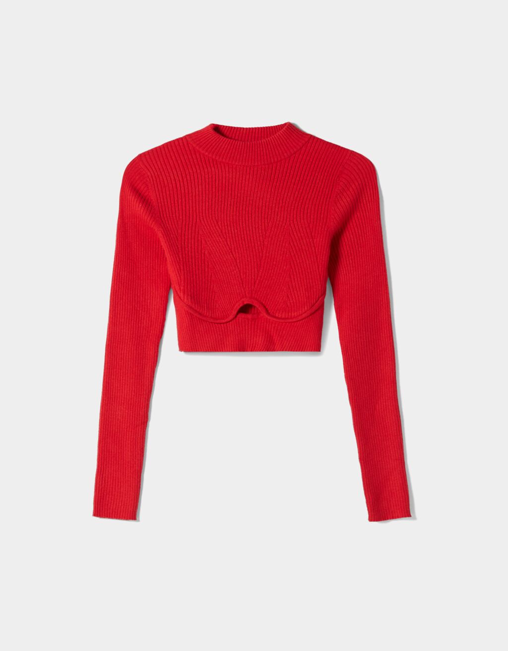 Ribbed cropped sweater with neckline detail