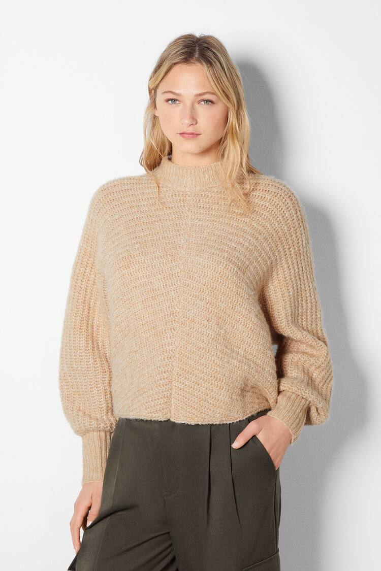 Sweater gola alta manga larga nervuras costura