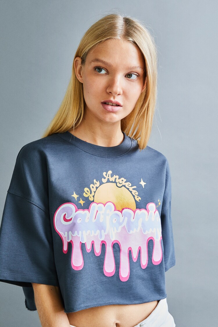 Sweatshirt med print og korte ærmer