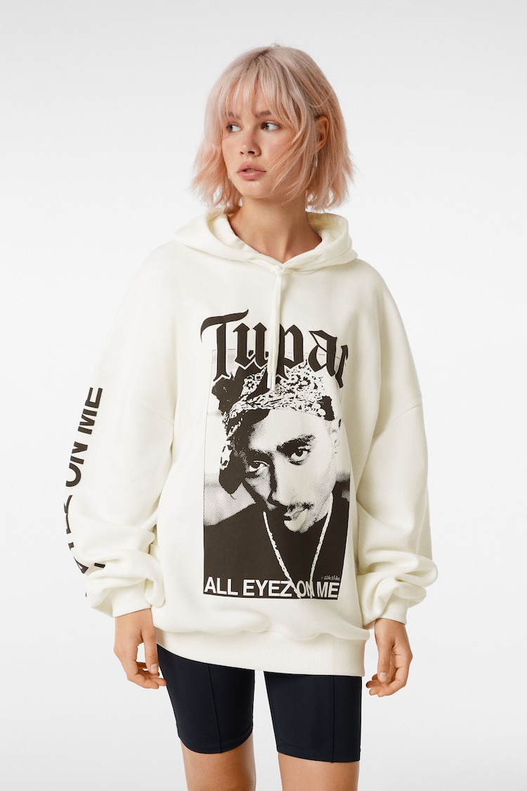 Tupac desenli kapüşonlu sweatshirt