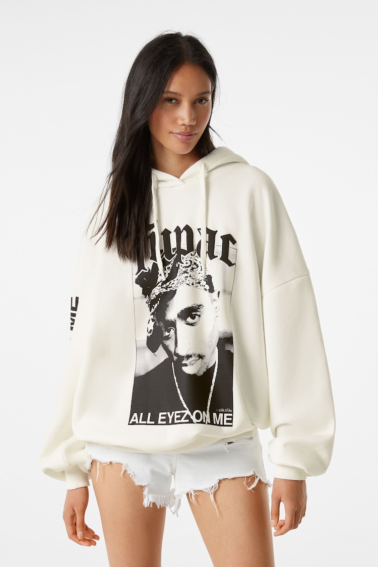 Tupac desenli kapüşonlu sweatshirt