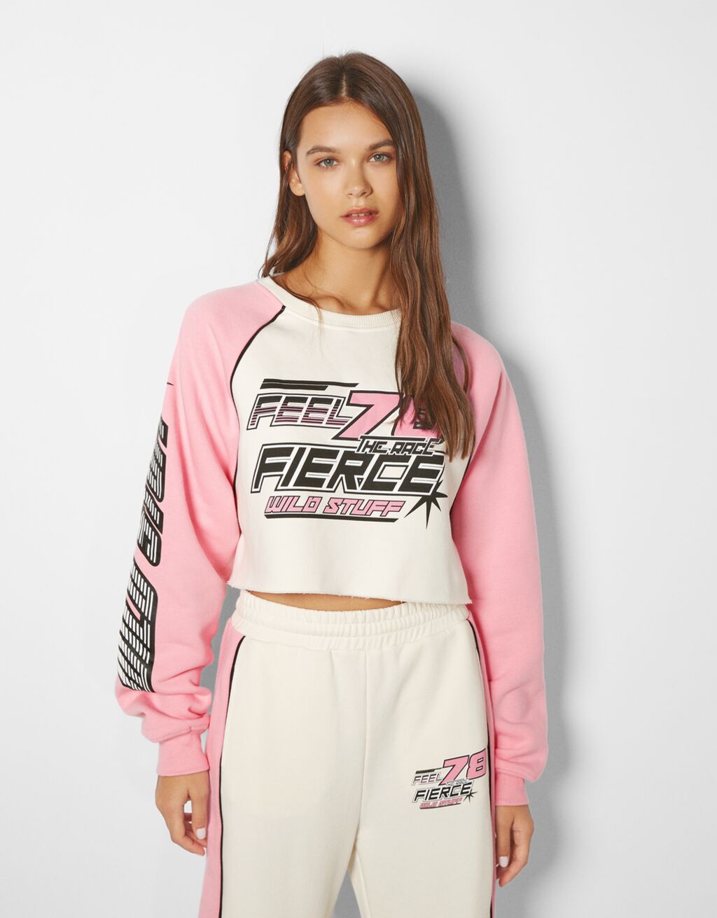 Sweatshirt cropped com estampado racing