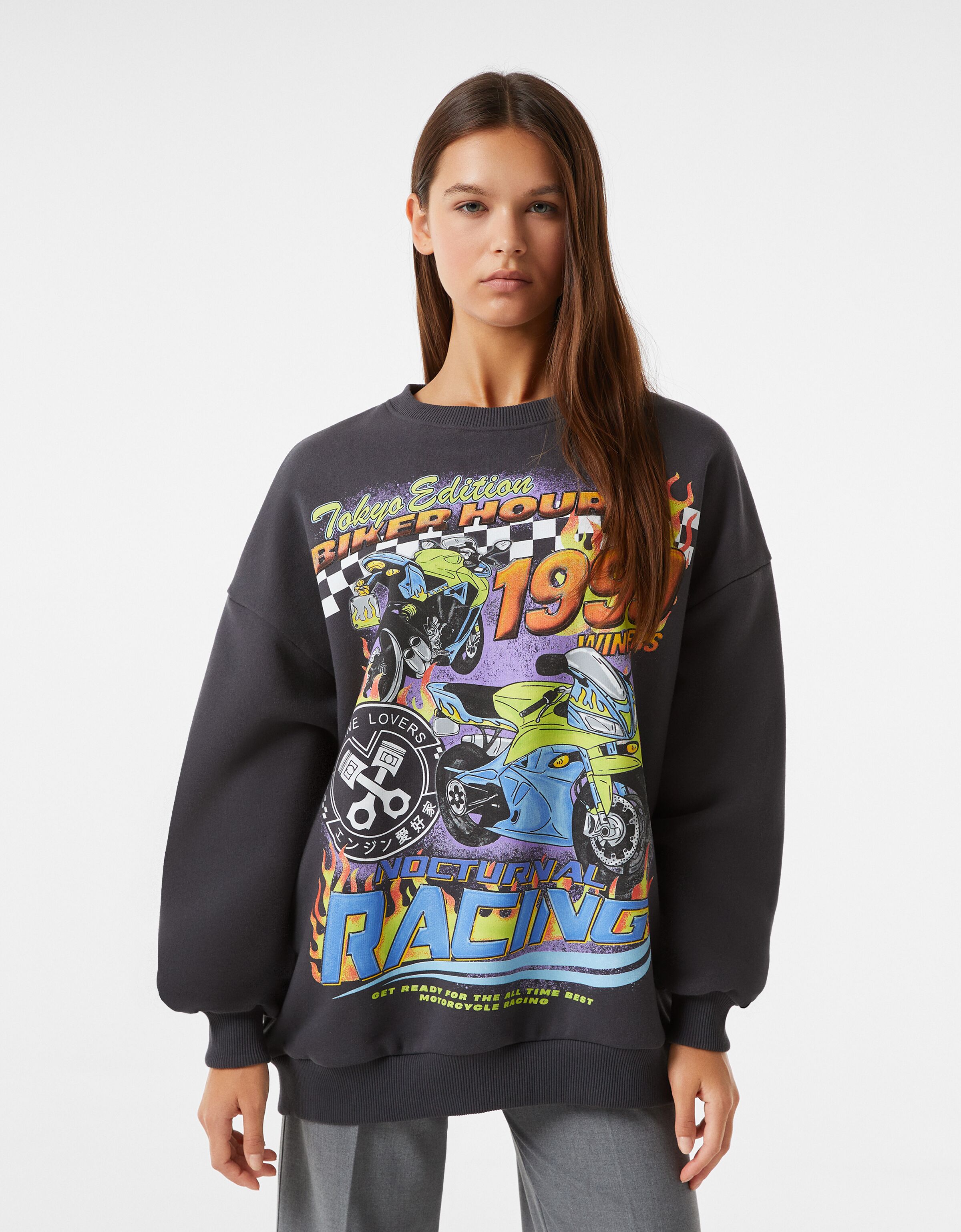 sleeve sweatshirt with racing print 
