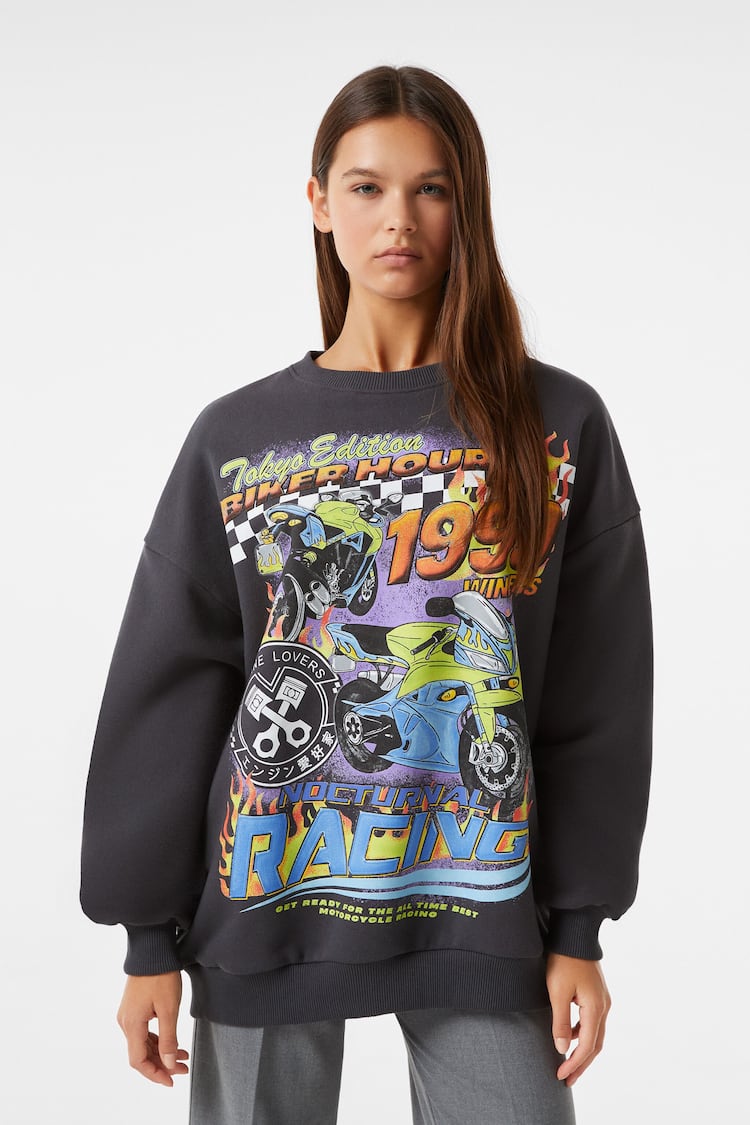 Langarm-Sweatshirt mit Racing-Print