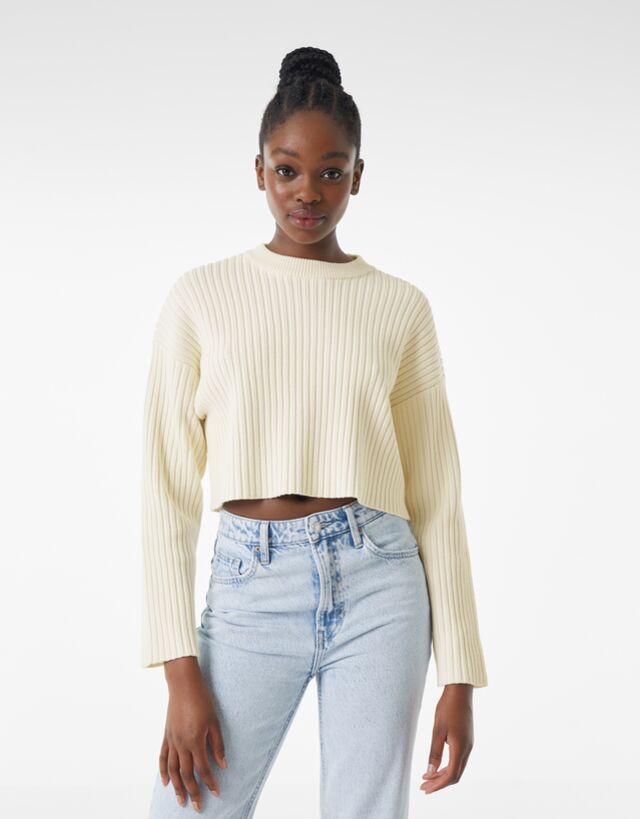 Round neck ribbed sweater - Sweaters 