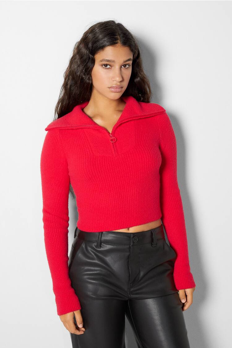 Ribbed roll neck sweater with zip