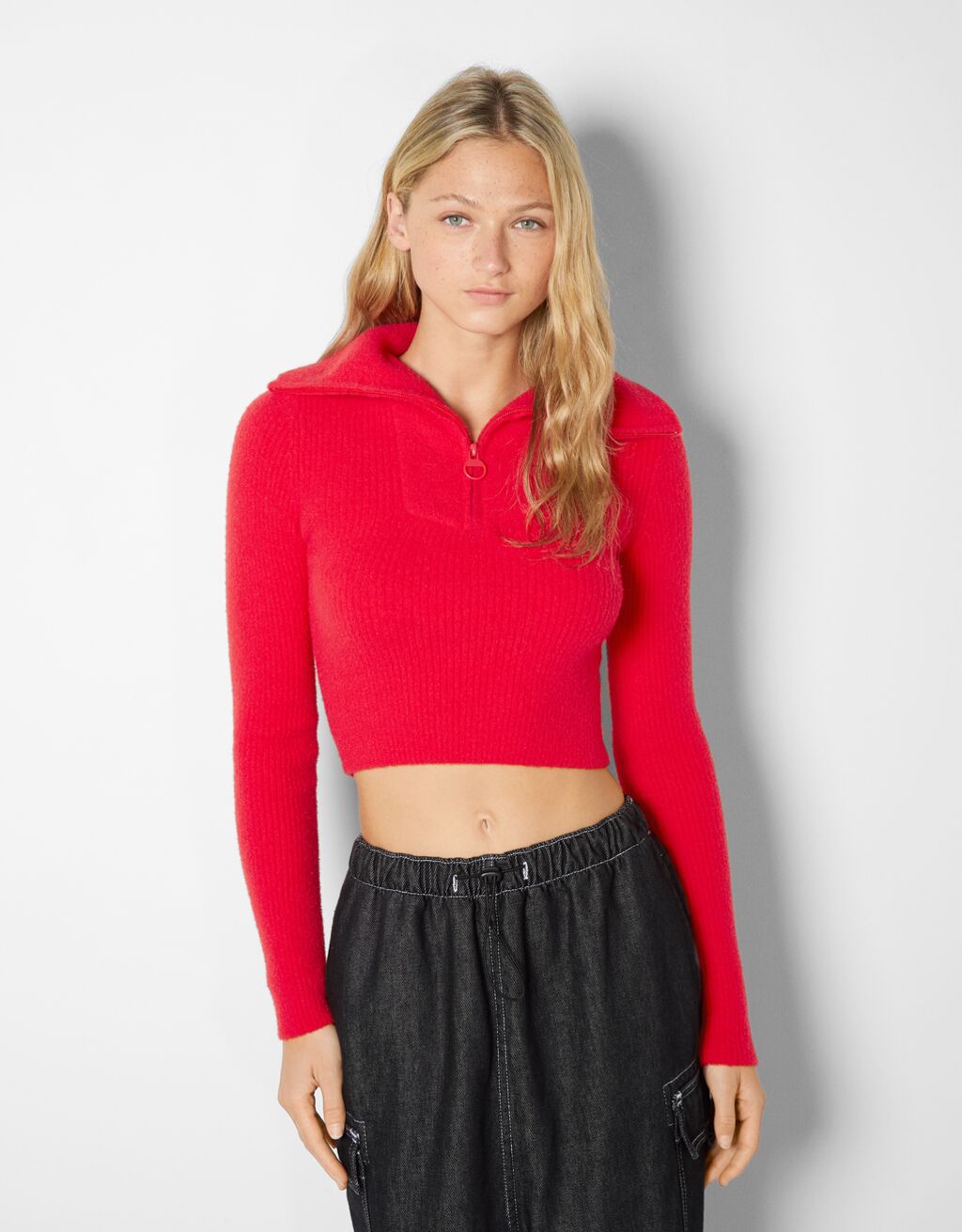 Ribbed roll neck sweater with zip