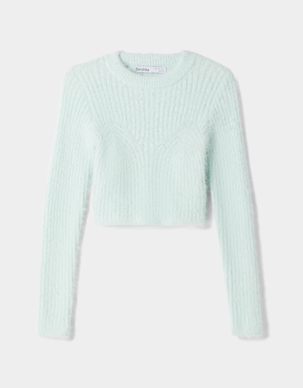 Ribbed cropped high neck fuzzy sweater