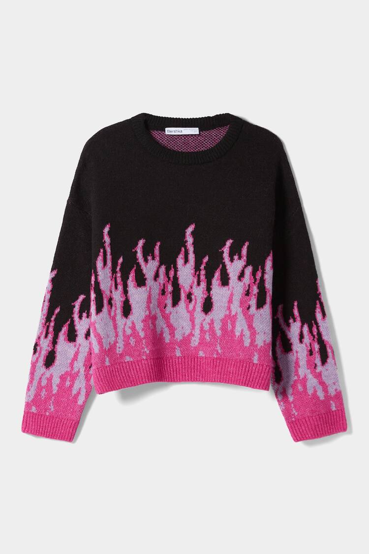 Pull col rond flammes