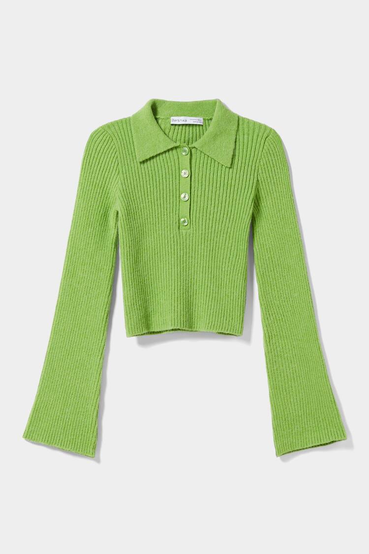 Polo collar sweater with bell sleeves