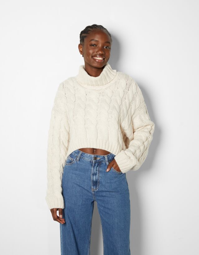 Cable knit high neck sweater - Woman 