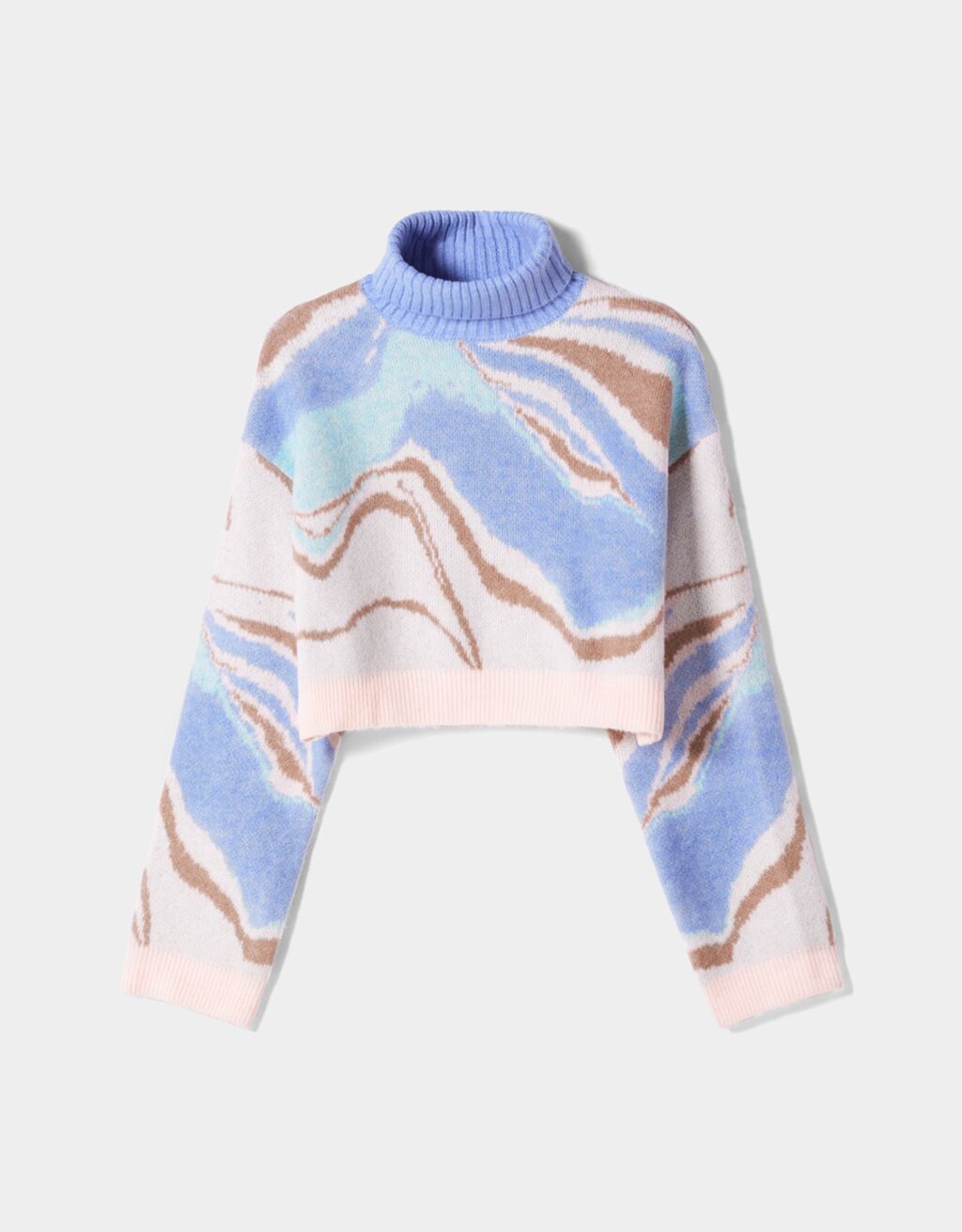 Wavy jacquard high neck sweater