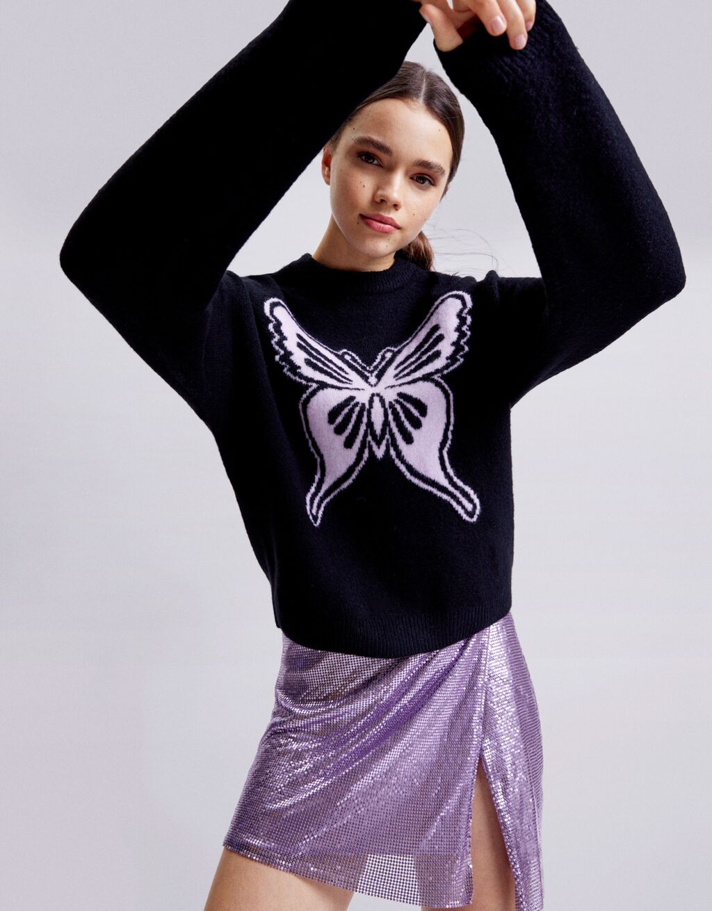 Butterfly print turtleneck sweater