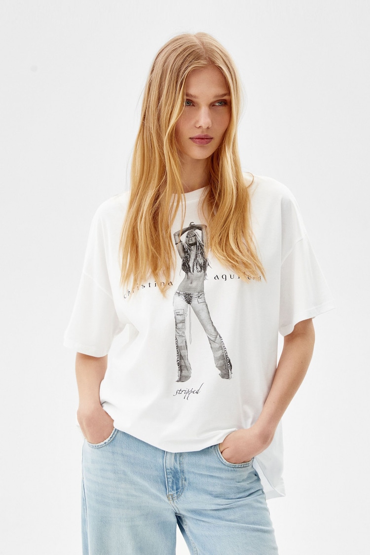 Kortärmad t-shirt med Cristina Aguilera-tryck