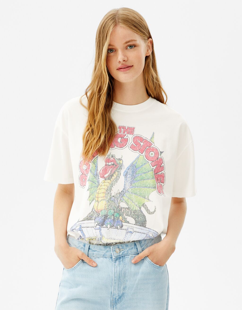 T-shirt met Rolling Stones-print en korte mouw