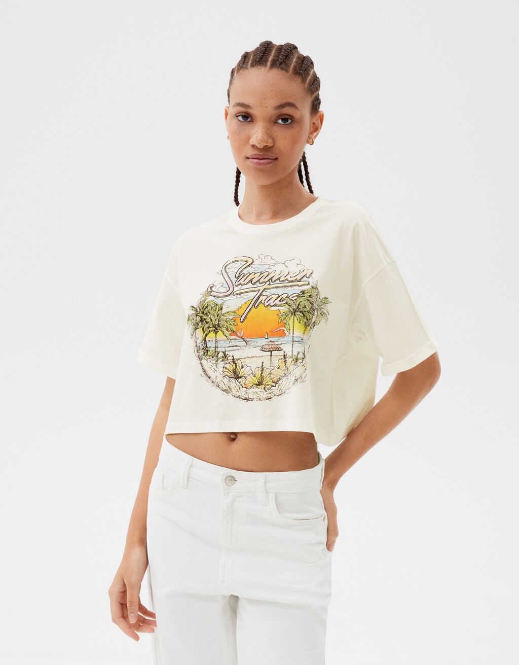 Short sleeve cropped T-shirt with print