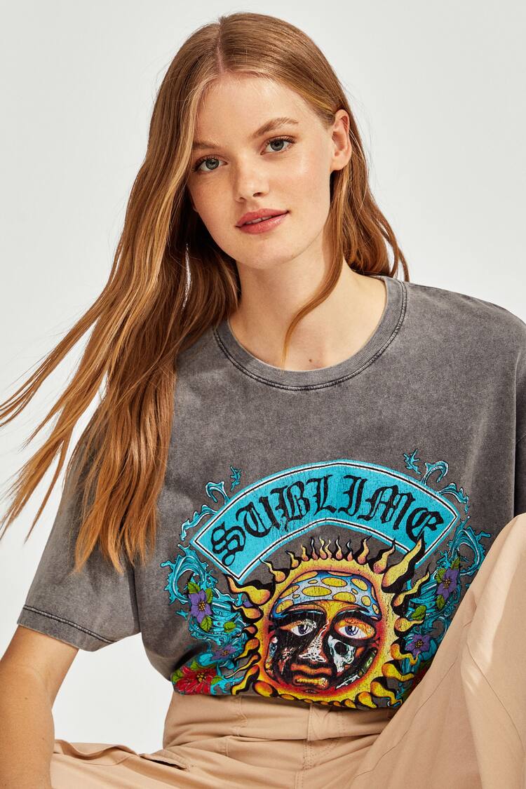 Short sleeve faded effect Sublime print T-shirt