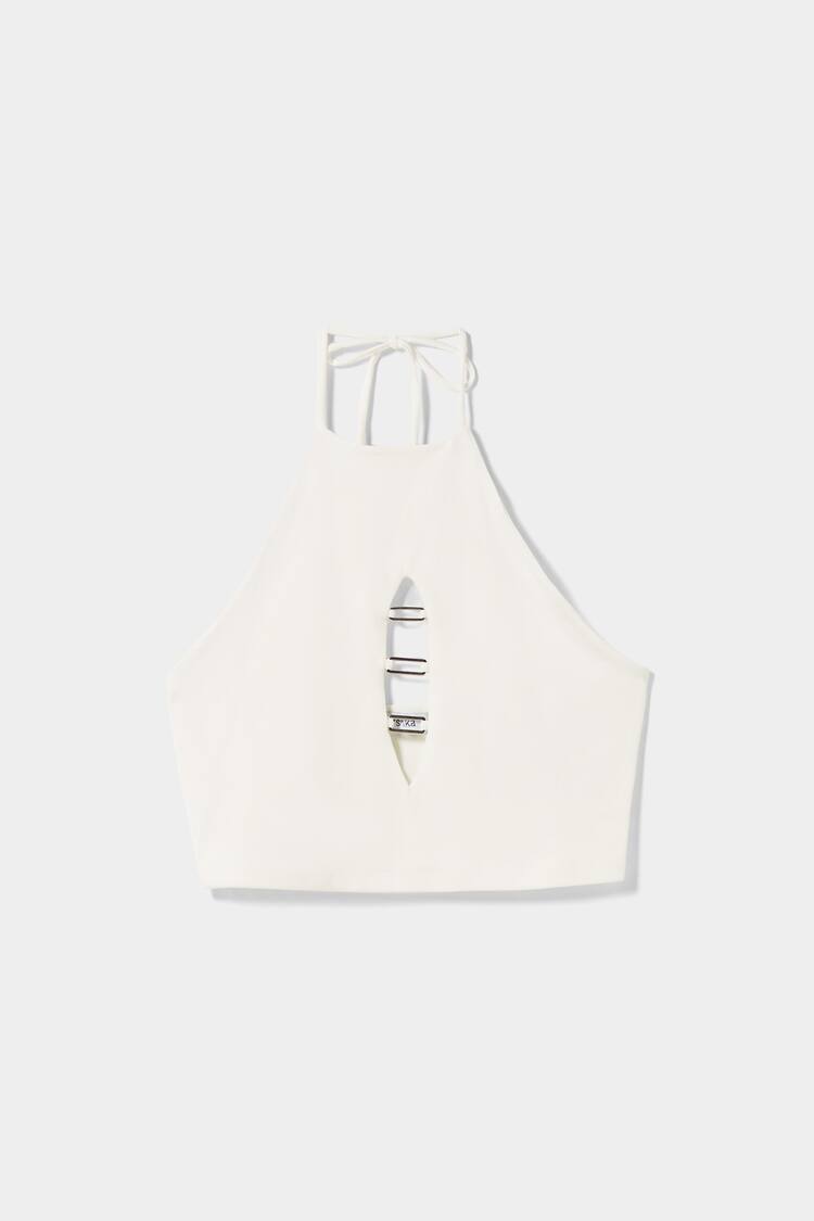 Sleeveless cut-out top with buckles