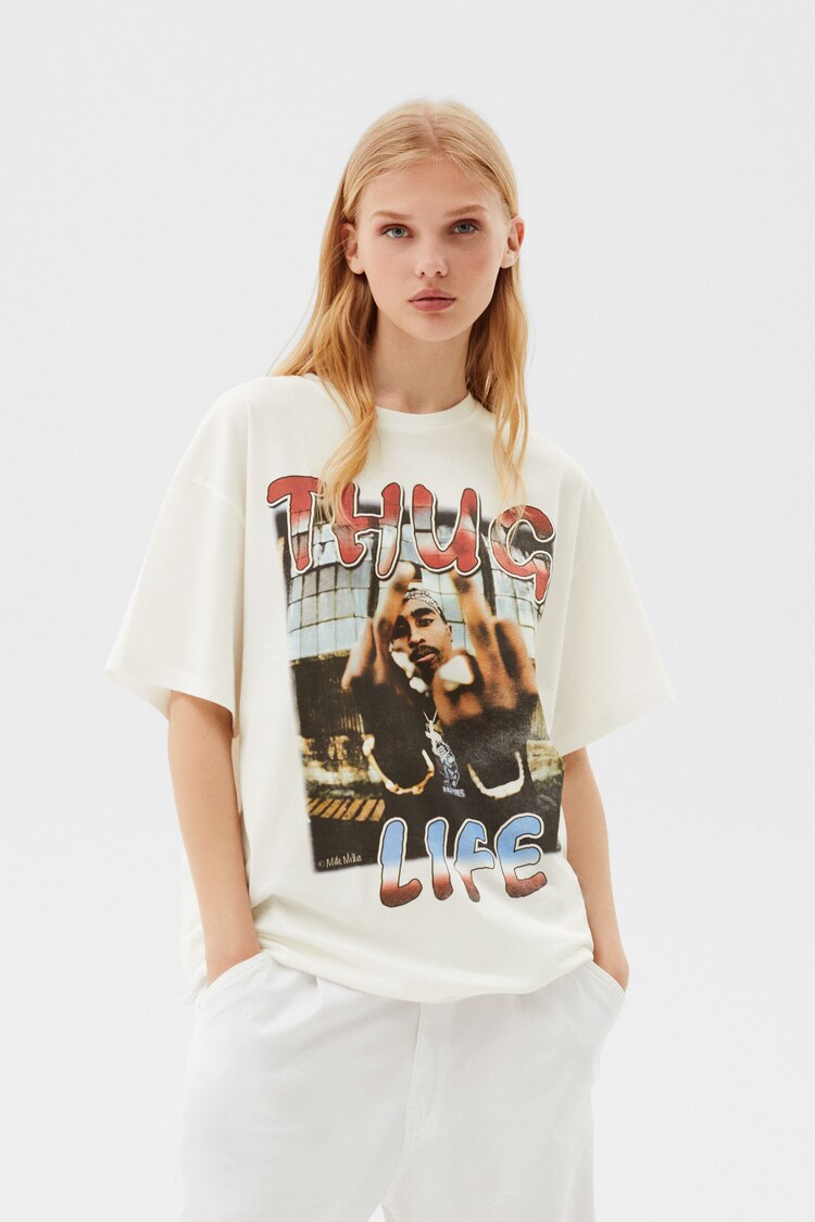Short sleeve T-shirt with Tupac print