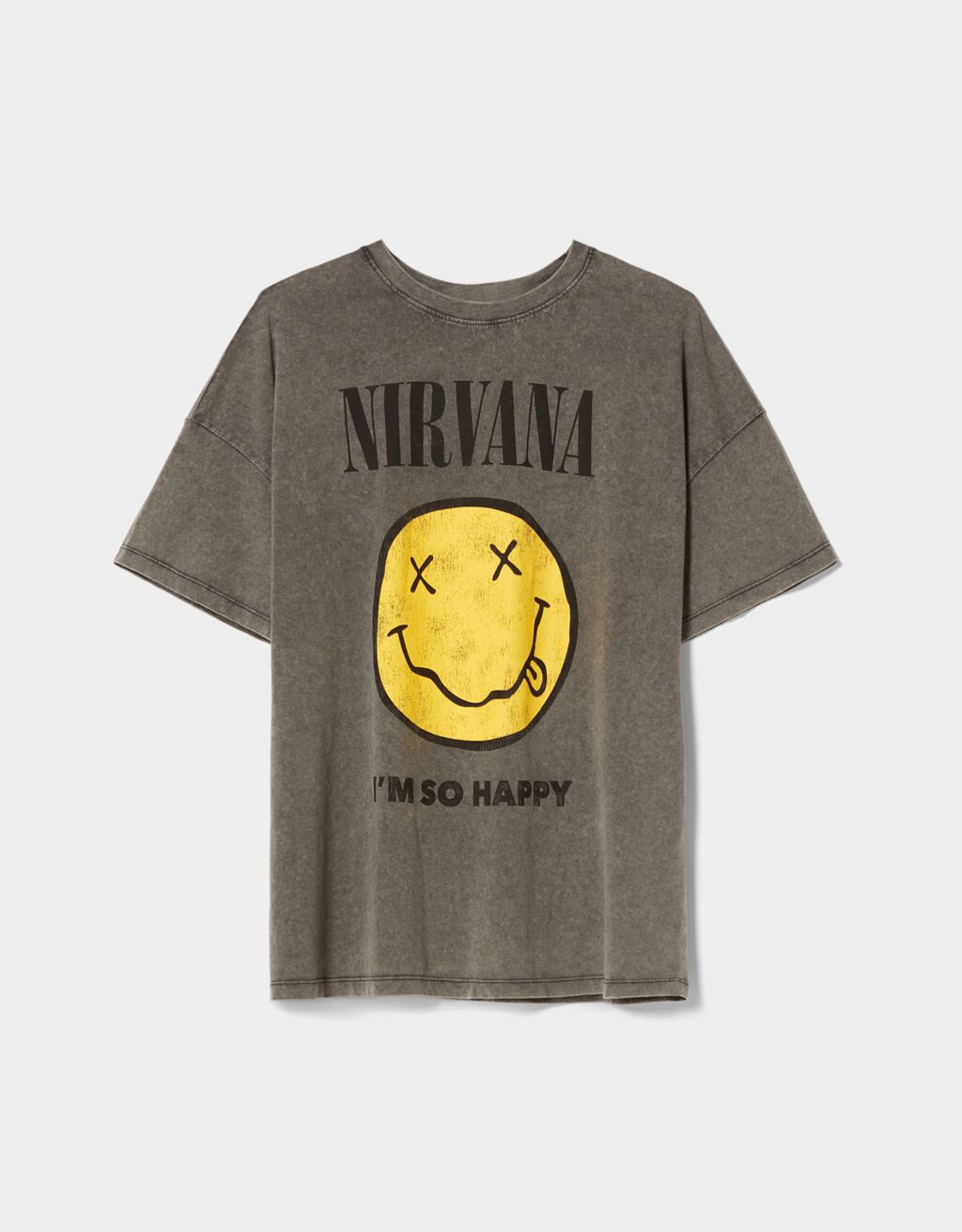 Rövid ujjú, boldogarc-mintás póló „Nirvana”-felirattal