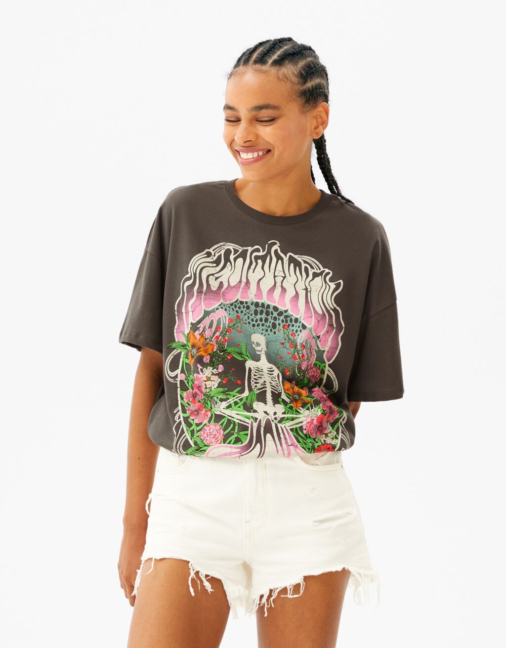T-shirt de manga curta com estampado esqueleto