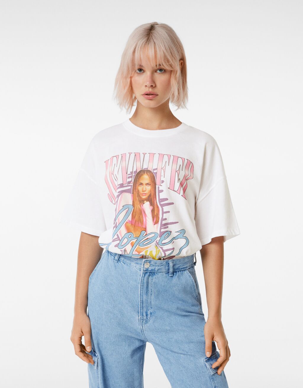 T-shirt met Jennifer Lopez-print en korte mouw