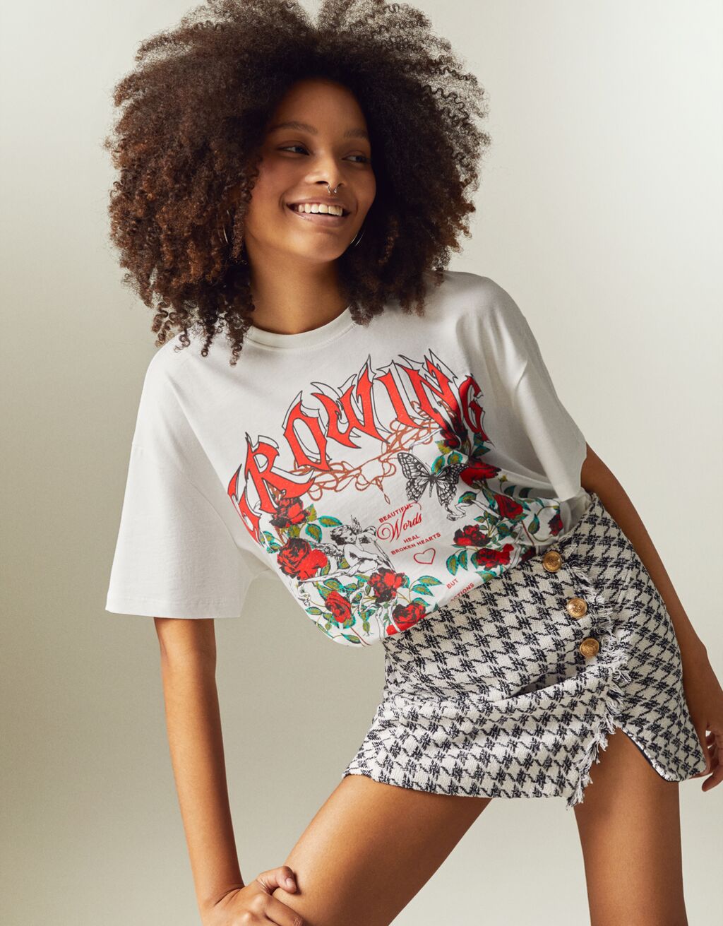 Short sleeve floral print T-shirt