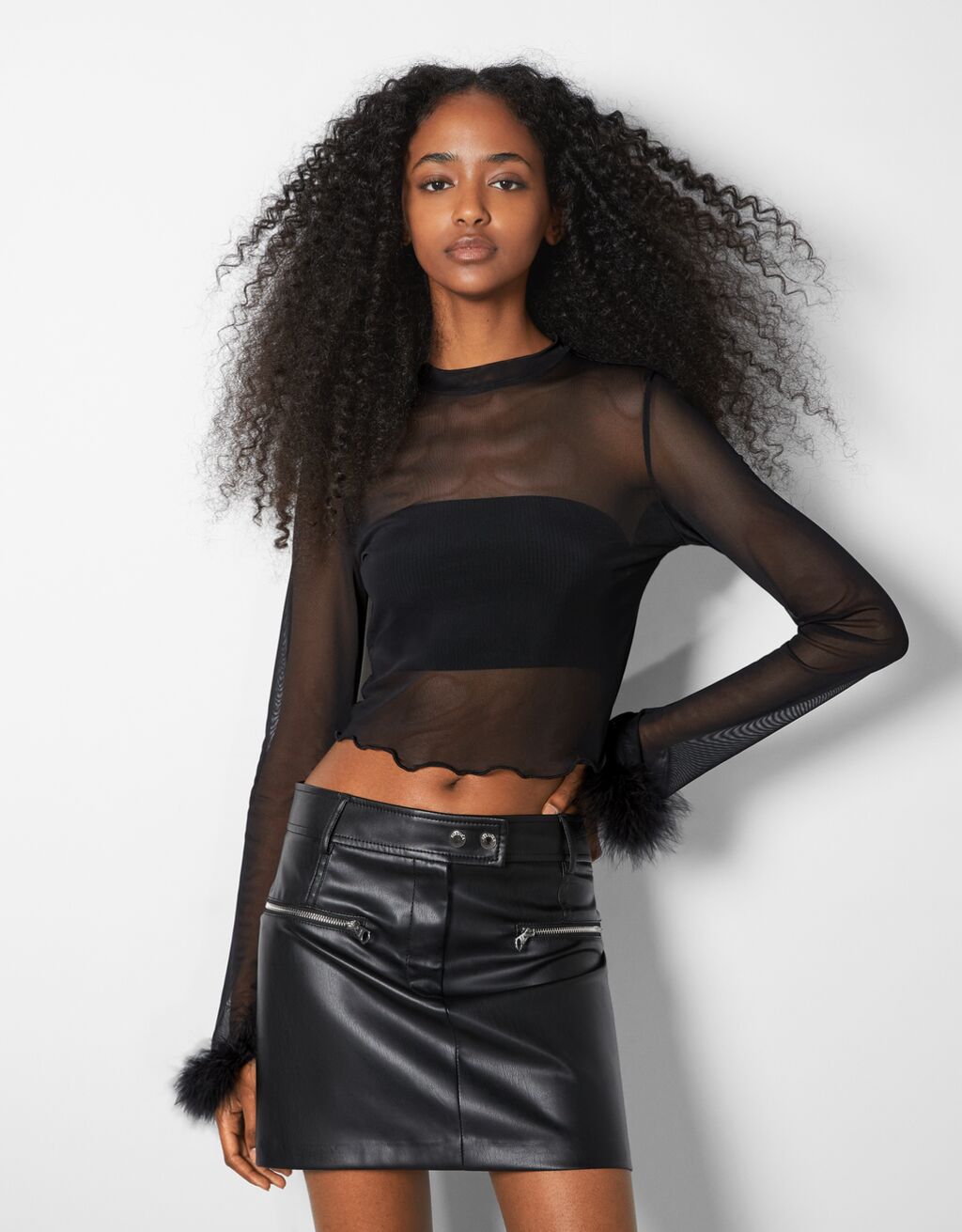 Top manches longues tulle plumes - Party - Femme