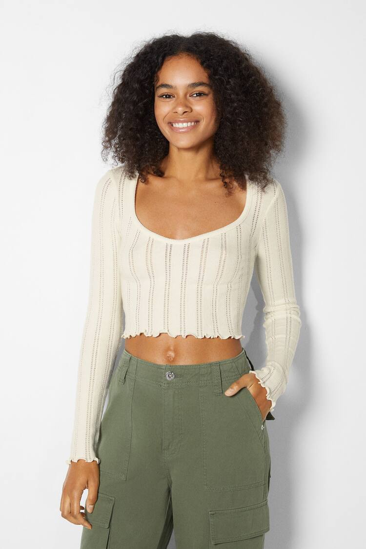 Long sleeve curly cropped T-shirt