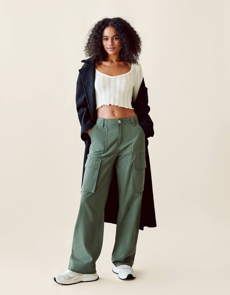 Long sleeve curly cropped T-shirt