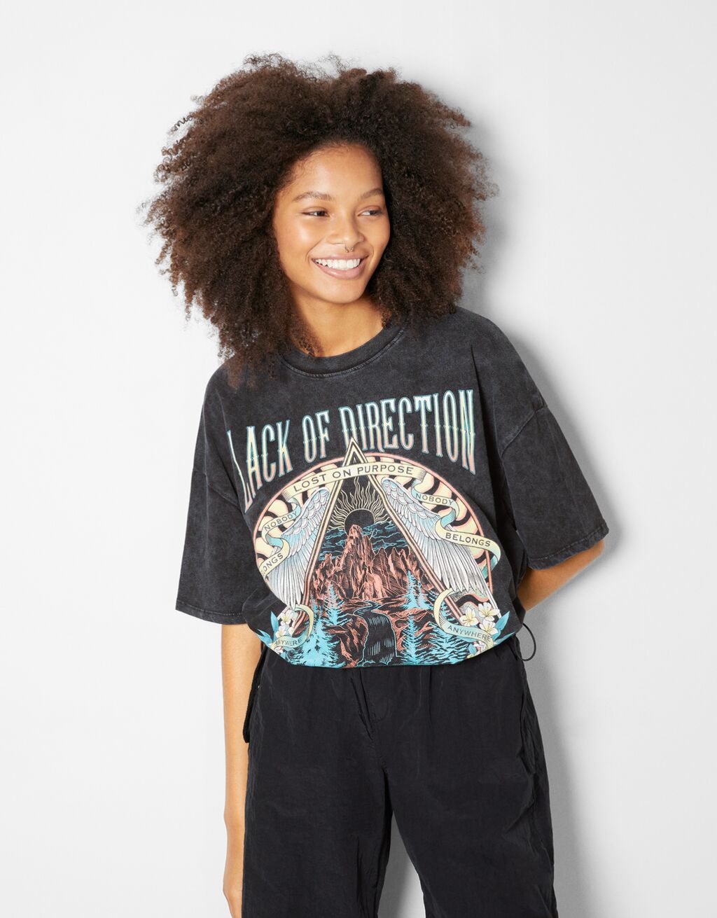 Short sleeve faded effect print T-shirt - Woman