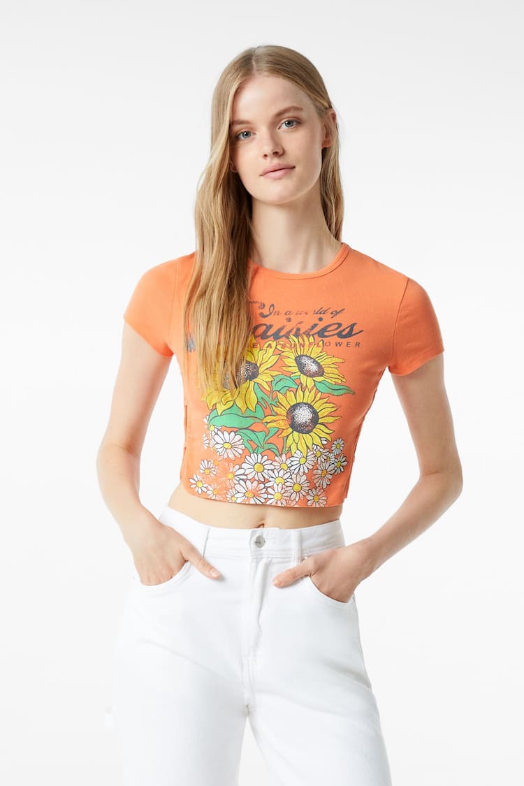 T-shirt manches courtes imprimé fleurs
