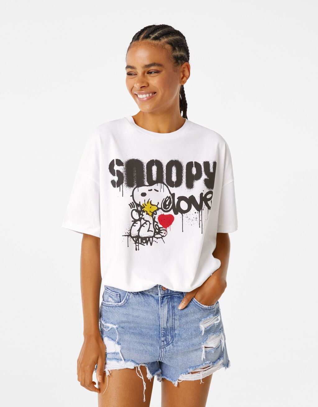Фланелка с къс ръкав и принт „Snoopy love“