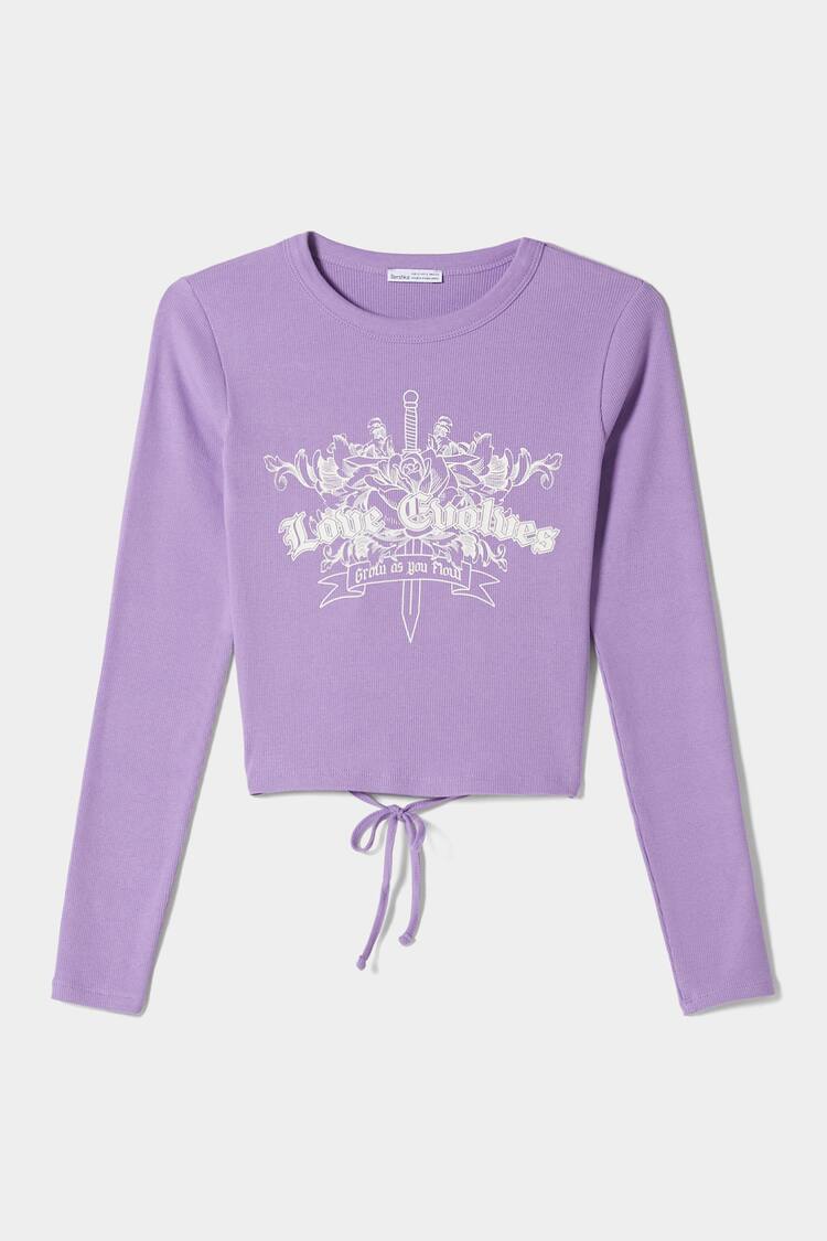 Long sleeve cropped T-shirt with print