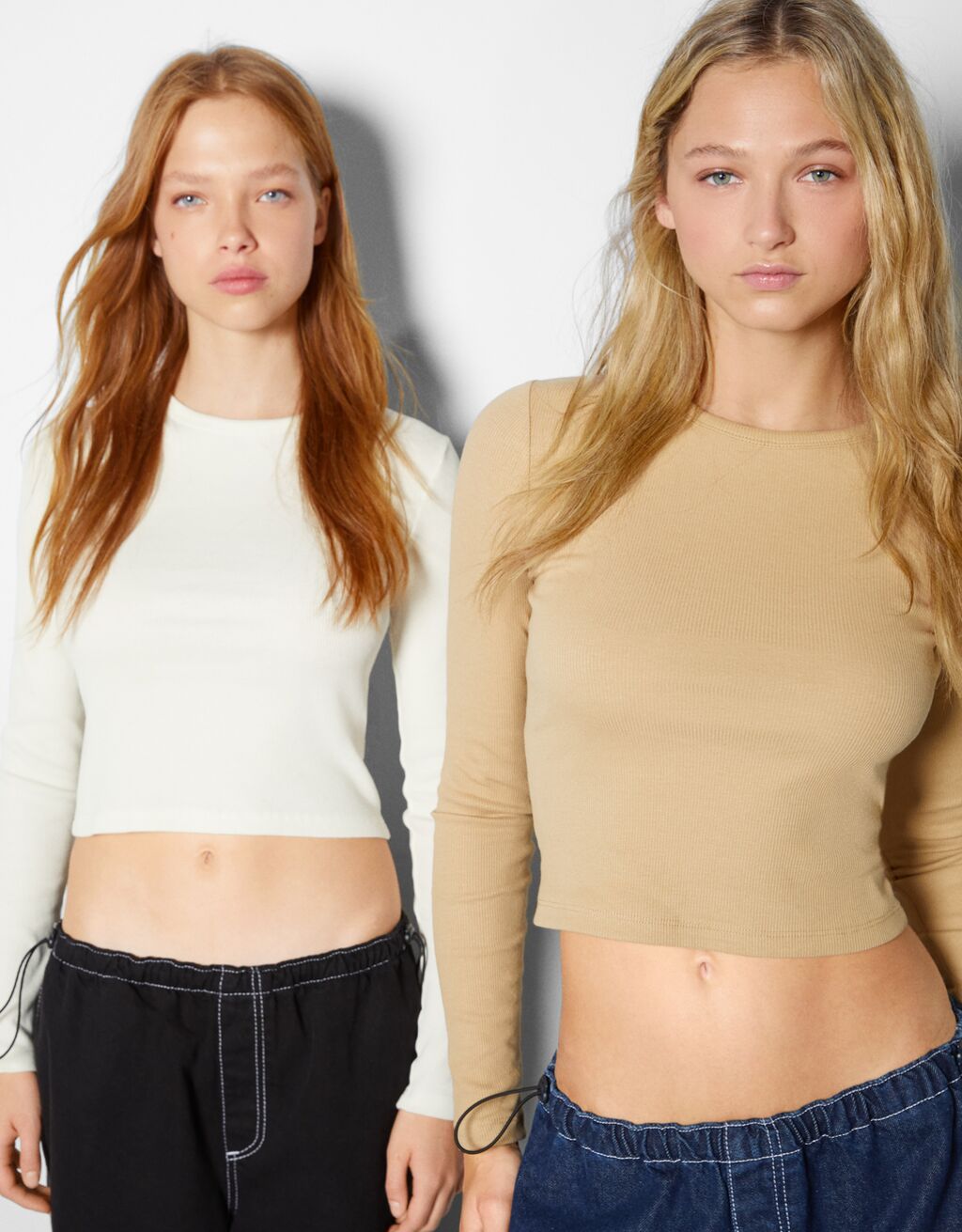 Pack of 2 long sleeve ribbed T-shirts.