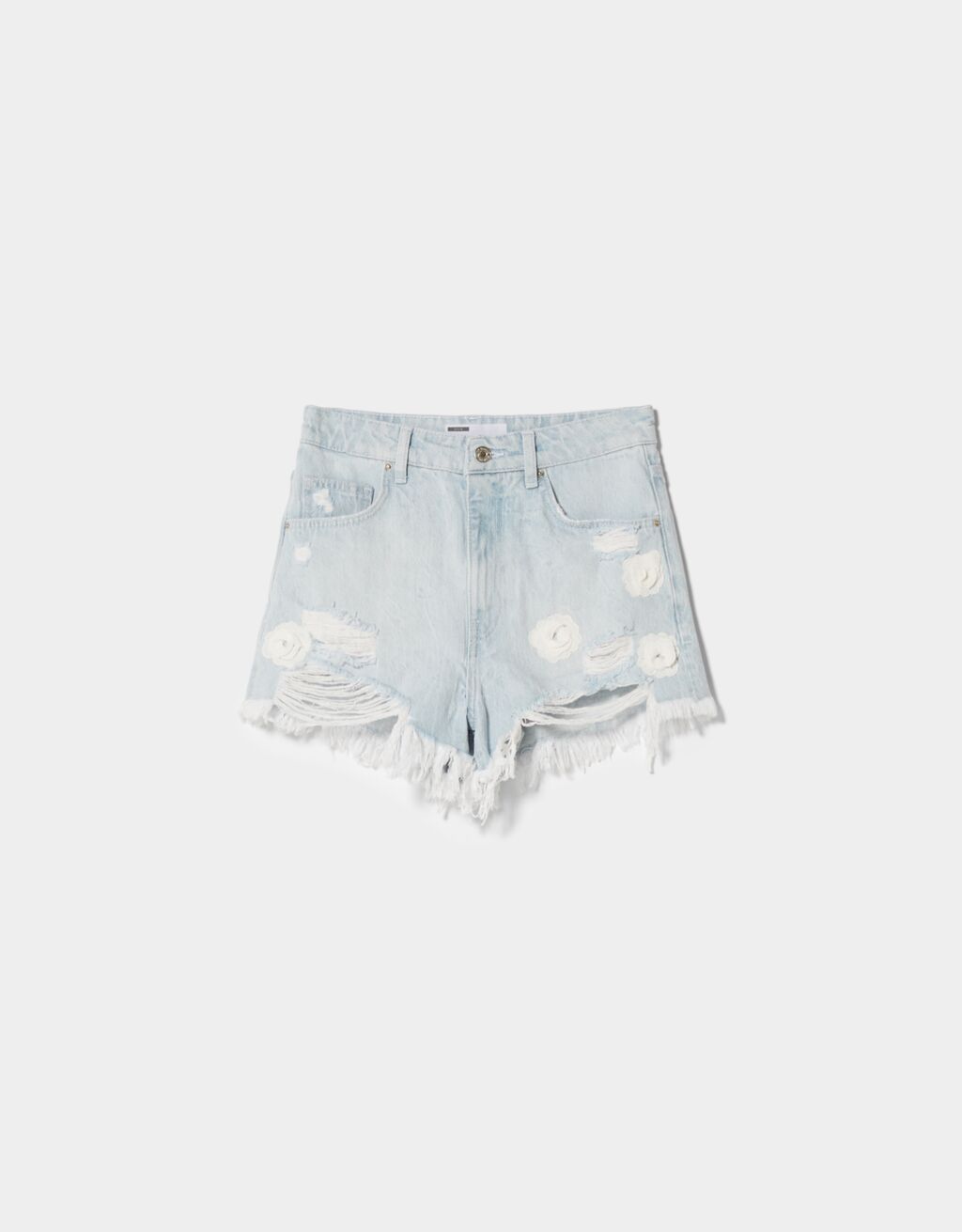 Ripped denim floral shorts