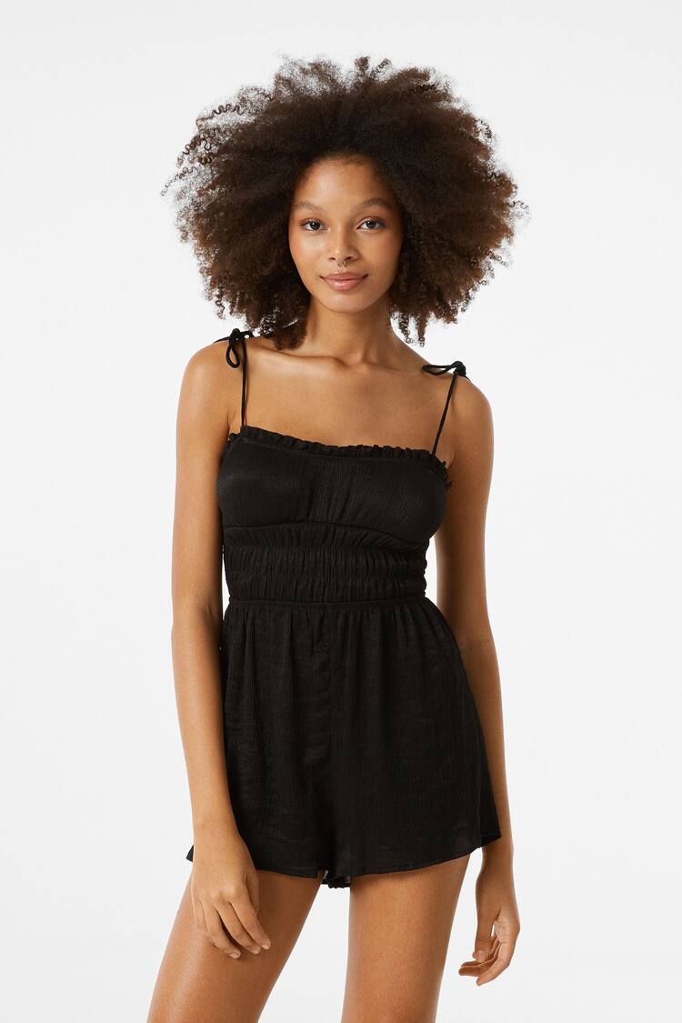 Strappy playsuit with gathered crepe detail