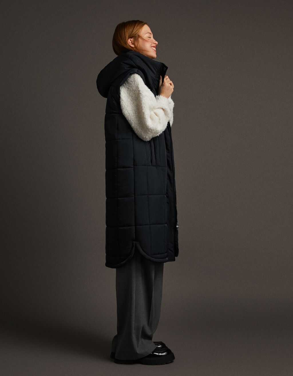 Long hooded puffer vest