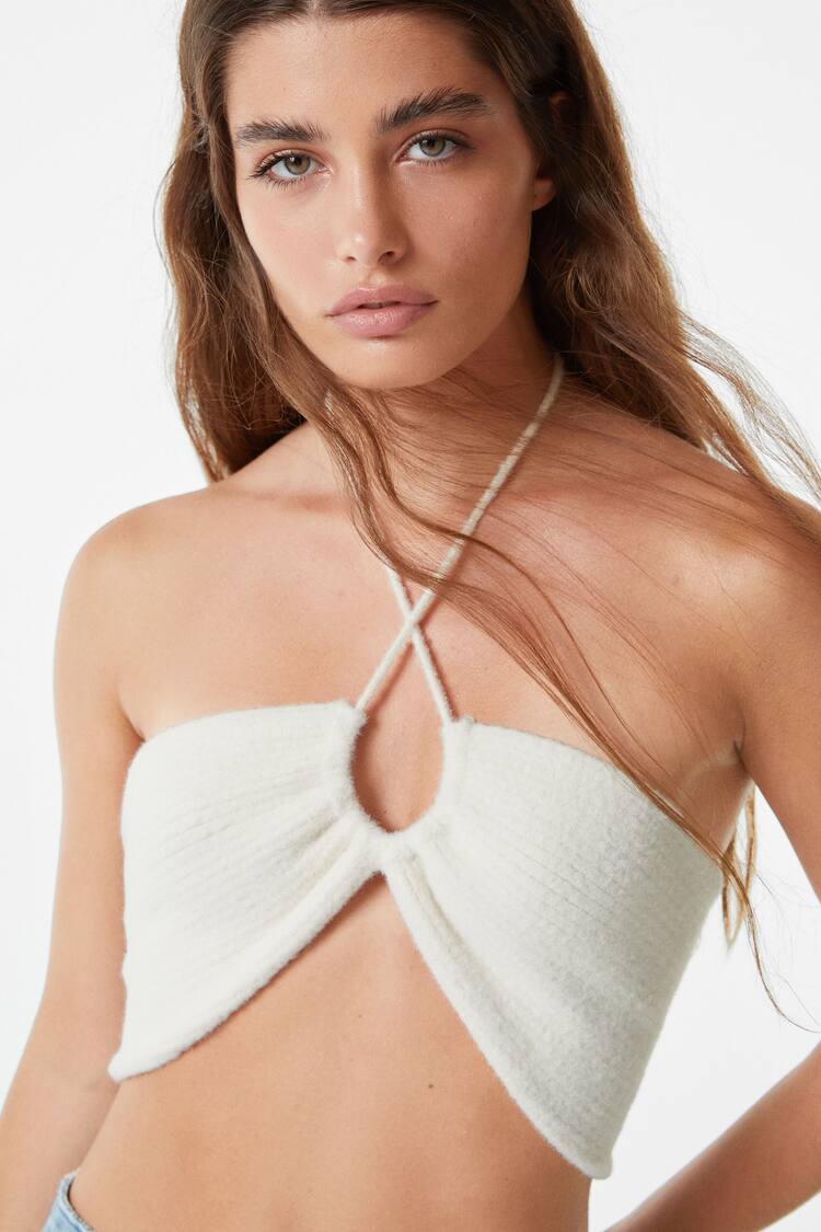 Textured ribbed bandeau top