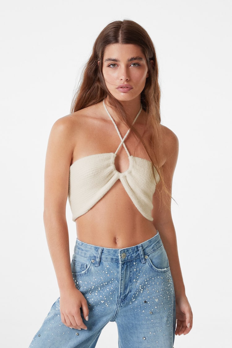 Ribbed knit faux fur top