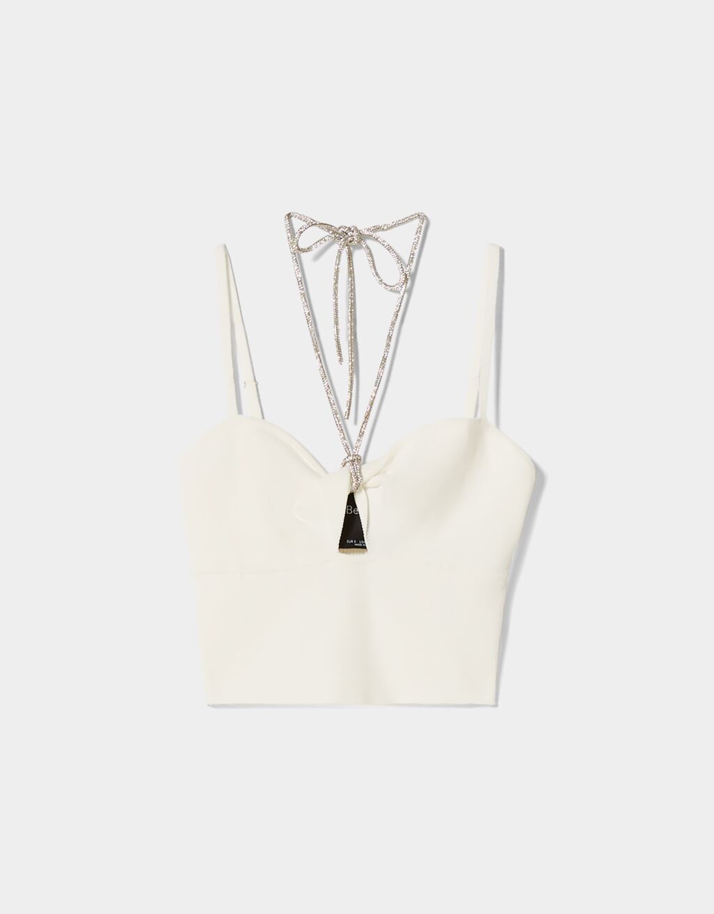 Strappy knitted top featuring bejeweled straps