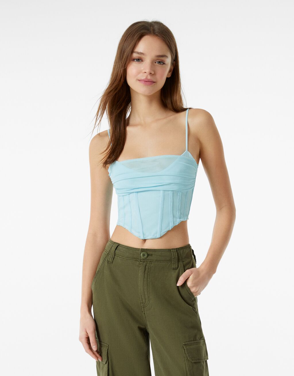Draped tulle corset top