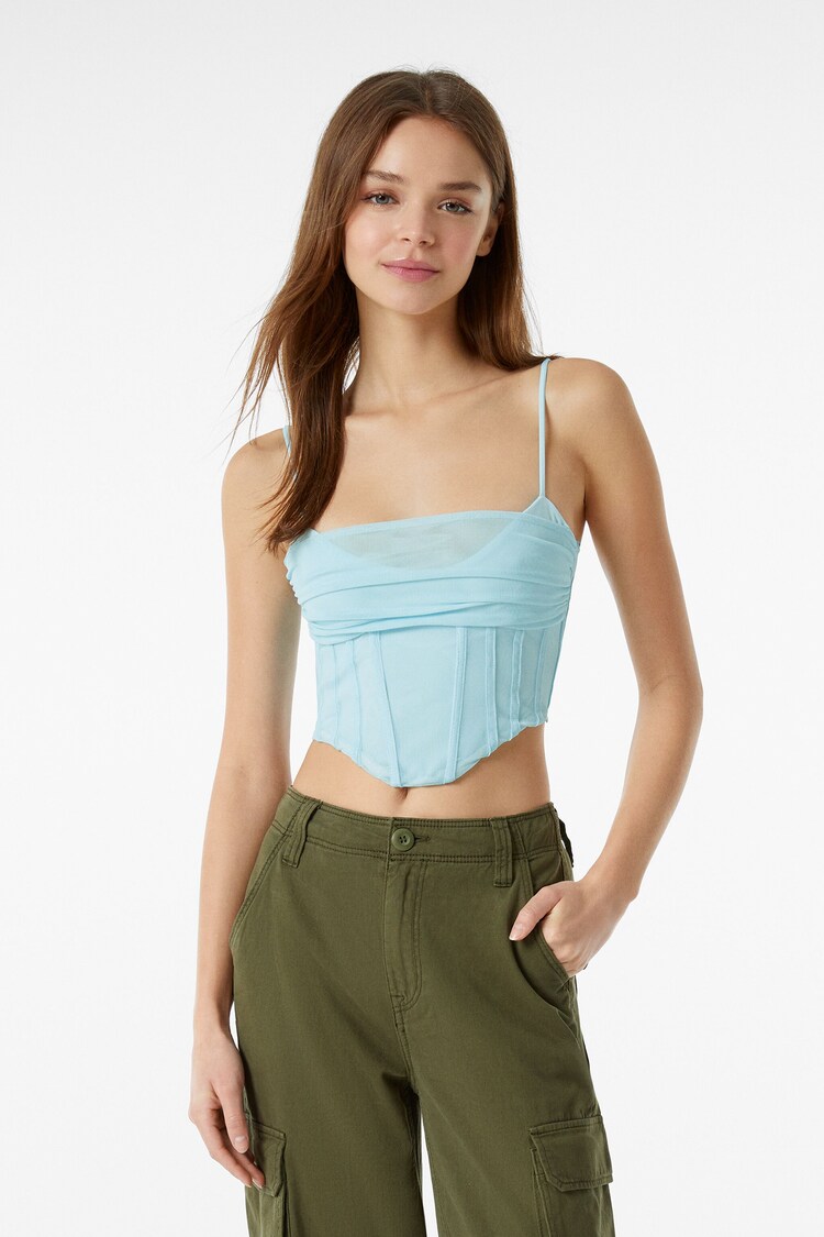 Draped tulle corset top